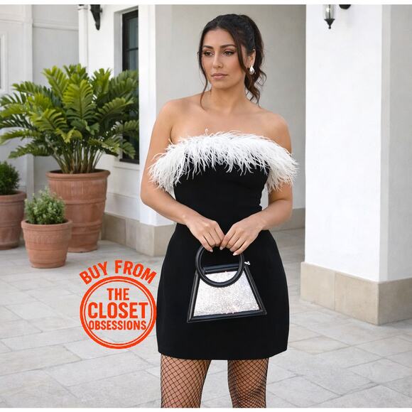 ZARA Strapless Feather Trim Black Mini Dress 🖤✨🤍 | Size M | NWT | RARE - Picture 3 of 16